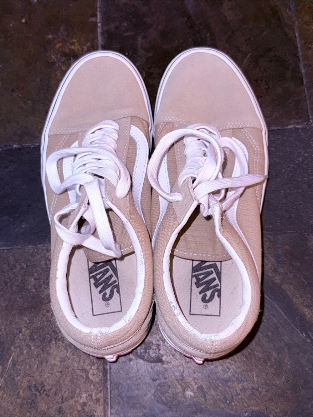 Vans Beige Canvas Low-Top Sneakers with White Stripe